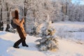 Lady photographer in action Royalty Free Stock Photo