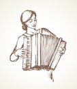 Lady plays the accordion. Vector drawing