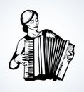 Lady plays the accordion. Vector drawing