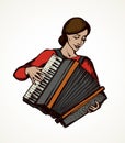 Lady plays the accordion. Vector drawing Royalty Free Stock Photo