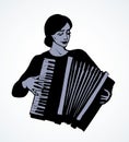 Lady plays the accordion. Vector drawing