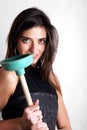 Lady with plungers Royalty Free Stock Photo