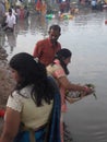 lady praying God celebration of Chhath Parv