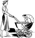 Lady Pushing Pram Royalty Free Stock Photo