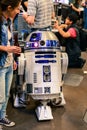 Lady and R2D2 Royalty Free Stock Photo