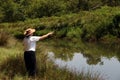 Lady river fishing Royalty Free Stock Photo