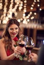 Lady with rose celebrate anniversary with boyfriend