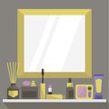 Lady`s Bathroom shelf: beauty accessories and cosmetics. Golden colors. Flat illustration, clip art Royalty Free Stock Photo