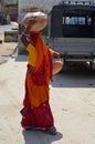 Lady in Sari with Earthenware Pot on her Head, Nawalgarh, Rajasthan, India