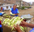 Lady selling maize at market stall