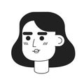 Lady with short fluffy wavy haircut monochromatic flat vector character head