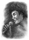Lady singer hand drawn charcoal drawing. Musicians series.