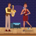Lady singer and saxophonist, Jazz music band design