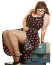 Lady Sitting on Suitcases Royalty Free Stock Photo