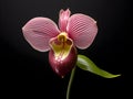 Lady Sliper OrchidÂ flower in studio background, single lady sliperÂ flower, Beautiful flower images Royalty Free Stock Photo