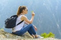 Lady tourist with backpack Royalty Free Stock Photo