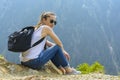 Lady tourist with backpack Royalty Free Stock Photo