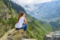 Lady tourist on mountain Royalty Free Stock Photo