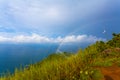 Lady try to catch the rainbow on Pha Hin Dum viewpoint Royalty Free Stock Photo