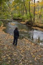 Lady Viewing Fall Scene with River Royalty Free Stock Photo