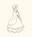 Lady in vintage dress, sketchy woman silhouette Royalty Free Stock Photo