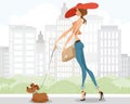 Lady walking with a dog