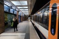 A lady walking to enter the train towards Enfield Town, Liverpool street train station, Uk