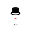 Lady wearing Cylinder hat and lipstick.