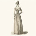 Antique Period Dress: Detailed Engraving Style Woman Illustration