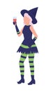Lady wearing witch halloween costume semi flat color vector character