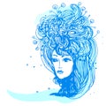 Lady Winter with Snowflakes drawn by hand. Vector illustration Royalty Free Stock Photo