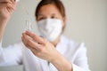 Lady or woman doctor wear the medical mask to protect infection from germ, bacteria, covid19, corona , sars , influenza virus