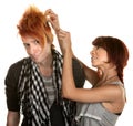 Lady Working with Man's Hair Royalty Free Stock Photo