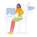 Lady Working Overtime Flat Vector Illustration