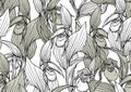 Lady's slipper orchid, Cypripedioideae, Seamless pattern, background.