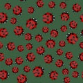 Ladybag Seamless Pattern on Green Background