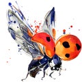 Ladybird beetle T-shirt graphics, ladybird illustration with splash watercolor textured background.