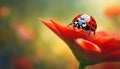 Ladybird close-up. Ladybug on a fabulous red flower. Selective focus. AI generated Royalty Free Stock Photo