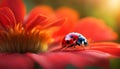 Ladybird close-up. Ladybug on a red flower. AI generated Royalty Free Stock Photo