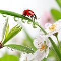Ladybird with Dew-Drop in Spring Royalty Free Stock Photo