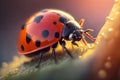 ladybird on a leaf beautiful colorful ladybug flight on a leaf, Spring summer fresh artistic image of beautiful nature.