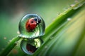 ladybird on a leaf with dew drops beautiful colorful ladybug, Spring summer fresh artistic image of beautiful nature. Royalty Free Stock Photo