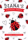 Ladybug Birthday Party Invitation Template Cute Vector Illustration Royalty Free Stock Photo