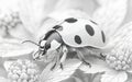 A ladybug in black and white sits on a leaf Royalty Free Stock Photo