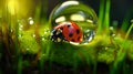 Ladybug on a Blade of Grass with Dew Drops and Bokeh Effect AI generated