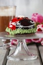 Ladybug cake and cup of hot chocolate Royalty Free Stock Photo