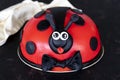 Ladybug cake on dark background. design cake Royalty Free Stock Photo