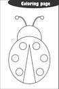 Ladybug in cartoon style, coloring page, spring education paper game for the development of children, kids preschool activity,