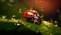 Ladybug crawling on green leaf in the meadow generated by AI