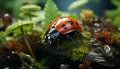 Ladybug crawling on green leaf in nature generated by AI